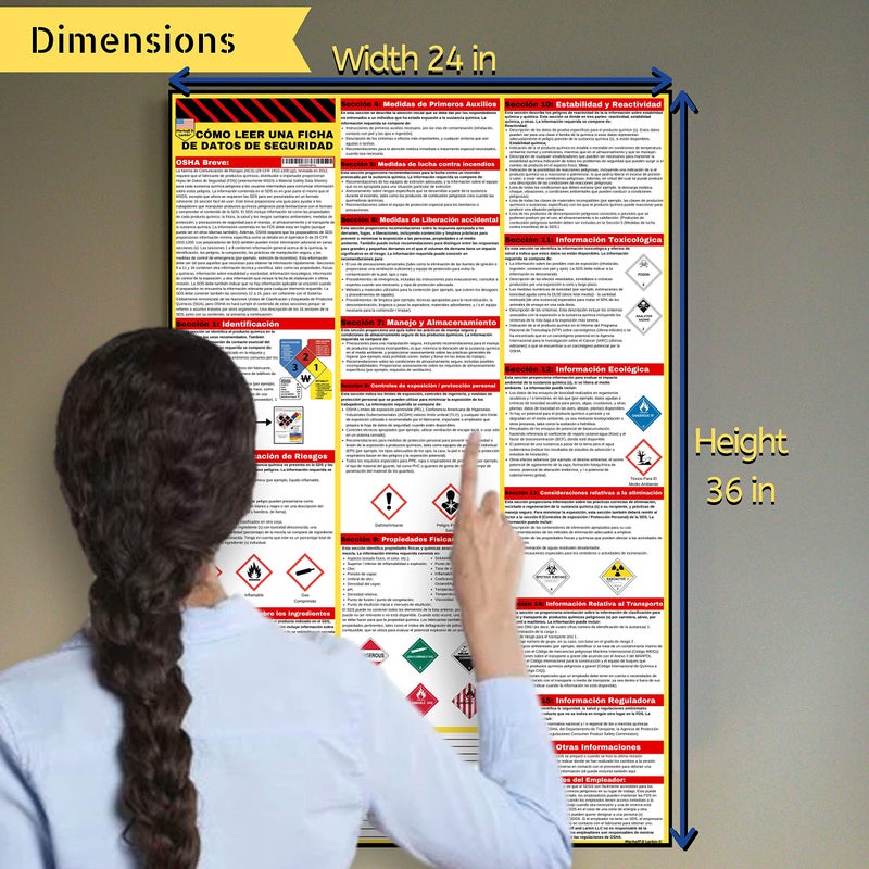 Merhoff & Larkin How to Read A Safety Data Sheet (SDS/MSDS) Poster | English & Spanish 2026 | 36 x 24 Inch | UV Coated Paper Sign | OSHA, HMIS, Hazard Compliance Center | Display Instructions Chemical Labels (Spanish) - Image 3